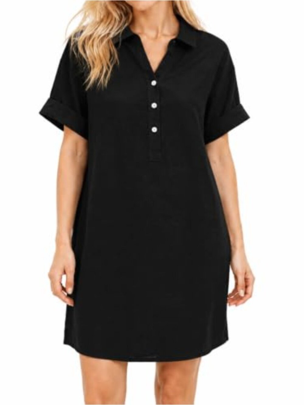 Casual Midi Dress with Collar and Short Sleeves for Women